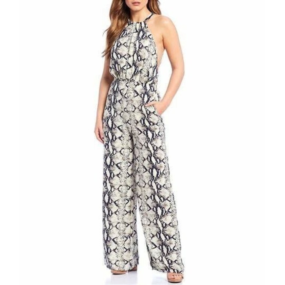 Endless Rose Halter Neck Tie Wide Leg Jumpsuit Snakeskin Size‎ Small Pockets